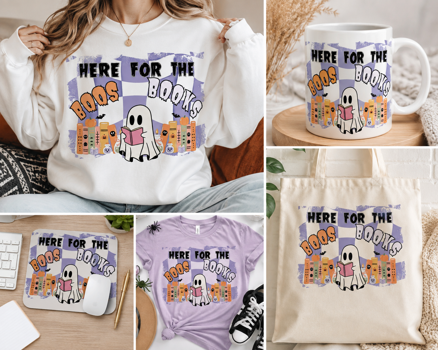 Here for the Boos Books PNG | Halloween Book Lover Design | Spooky Reading Ghost PNG | Cute Halloween Digital Download | Bookish Fall Design