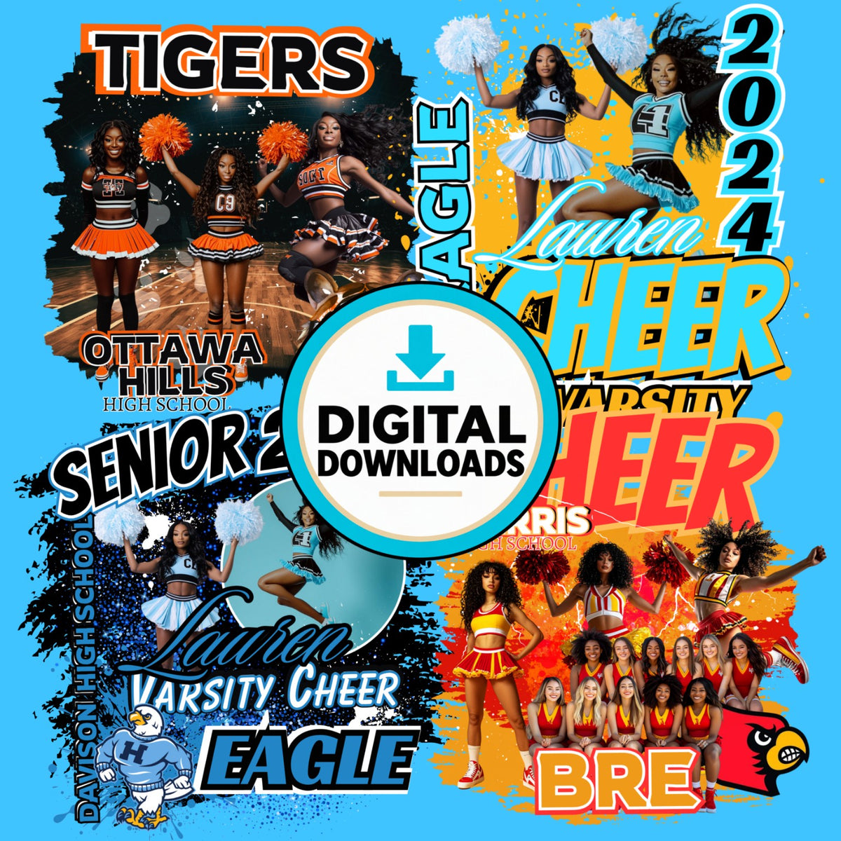 16 editable Canva cheerleading templates bundle for teams seniors and athletes