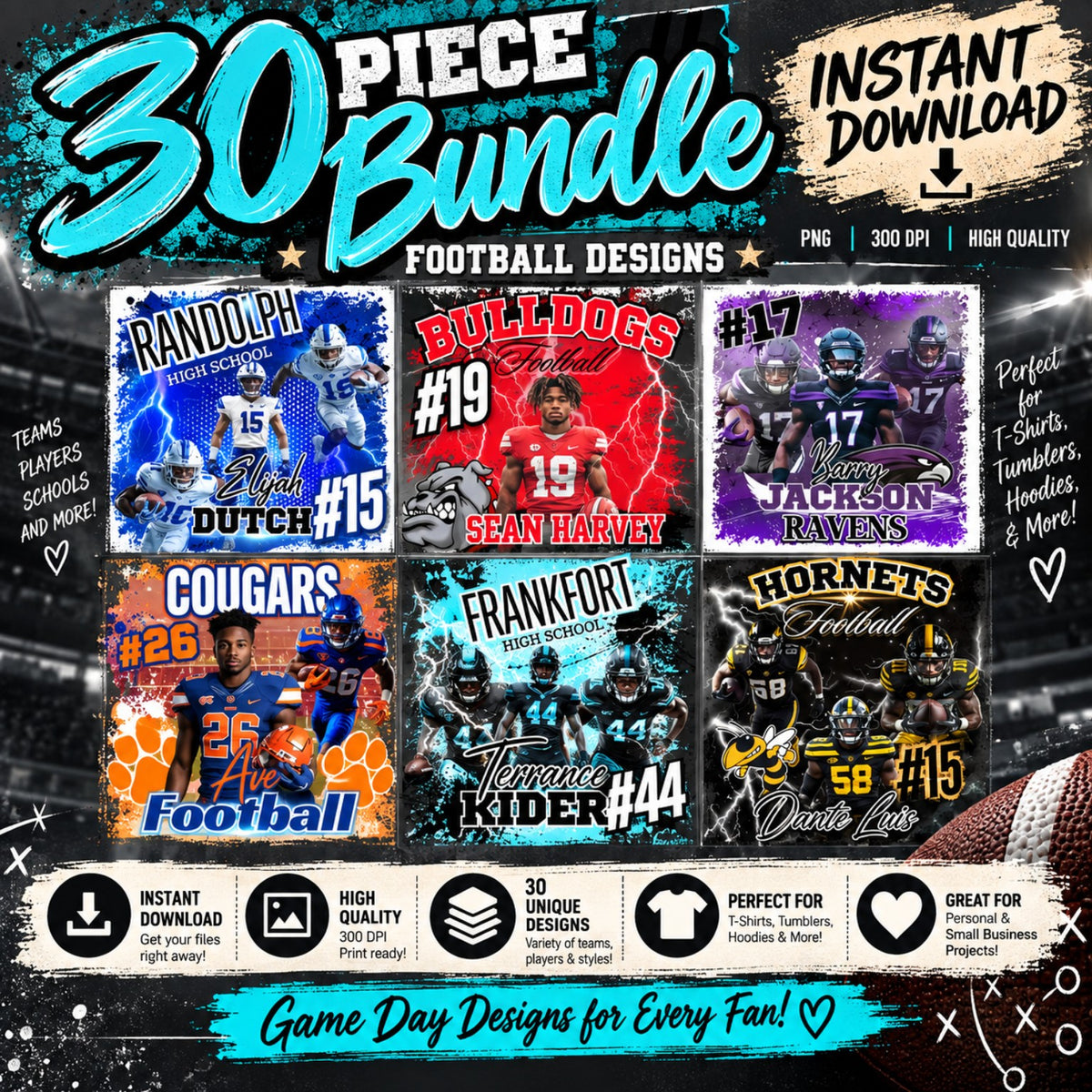 30 editable Canva football templates bundle for players teams and schools