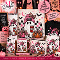 Pink spooky vibes ghost Halloween digital PNG design with pumpkins and leopard accents