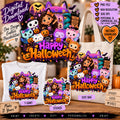 Cute Happy Halloween PNG with girl and cat friends for shirts tote bags and stickers