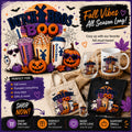 Dutch Bros Boo Halloween fall PNG mockup with pumpkins ghosts and coffee drinks