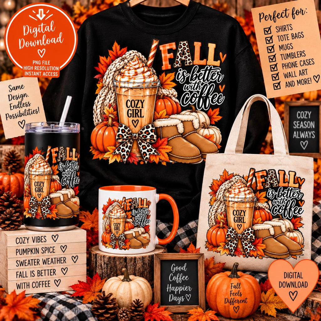 Fall Is Better With Coffee cozy girl PNG design