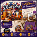 Fall Dutch Bros PNG mockup with pumpkins and autumn leaves