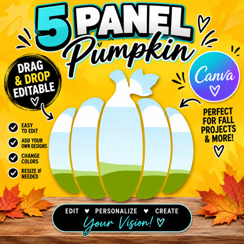 Five-panel pumpkin drag-and-drop editable Canva photo template for fall projects
