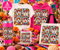 Floral bow ghost Día de los Muertos PNG on shirts tumbler mug and tote bag