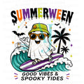 Good Vibes and Spooky Tides surfing ghost Summerween PNG