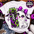 Cute Halloween ghost with Alani-inspired energy drink digital PNG mockup