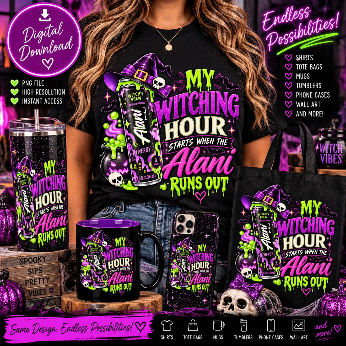 My Witching Hour Alani Halloween energy drink digital PNG mockup