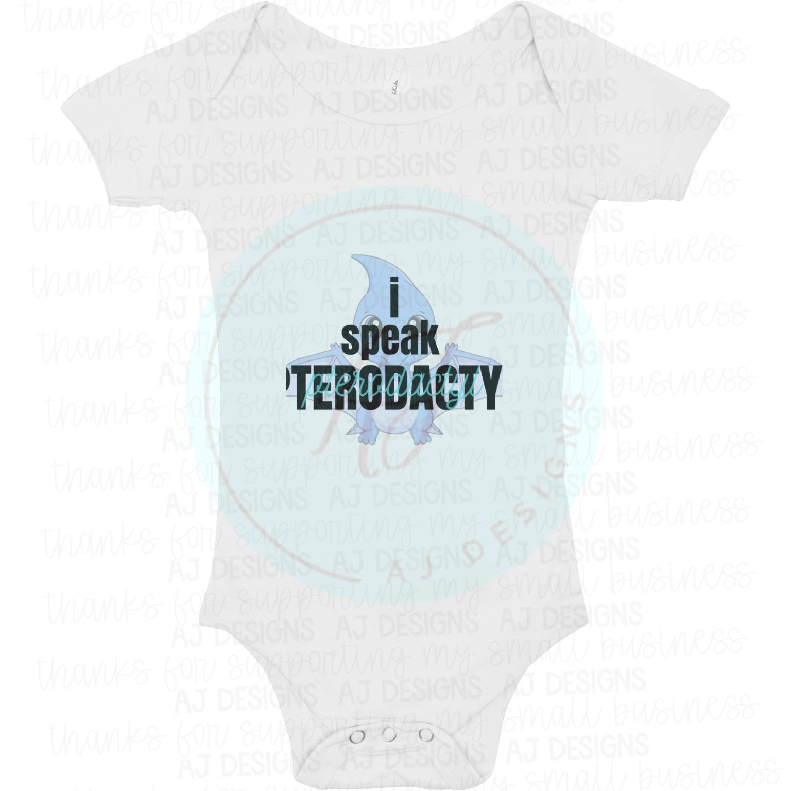 Blue I Speak Pterodactyl PNG onesie mockup