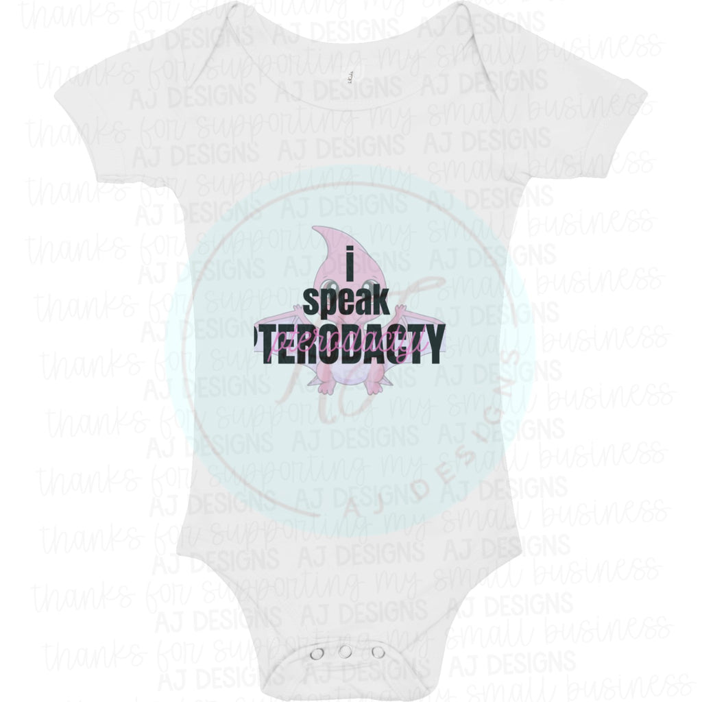 Pink I Speak Pterodactyl PNG onesie mockup