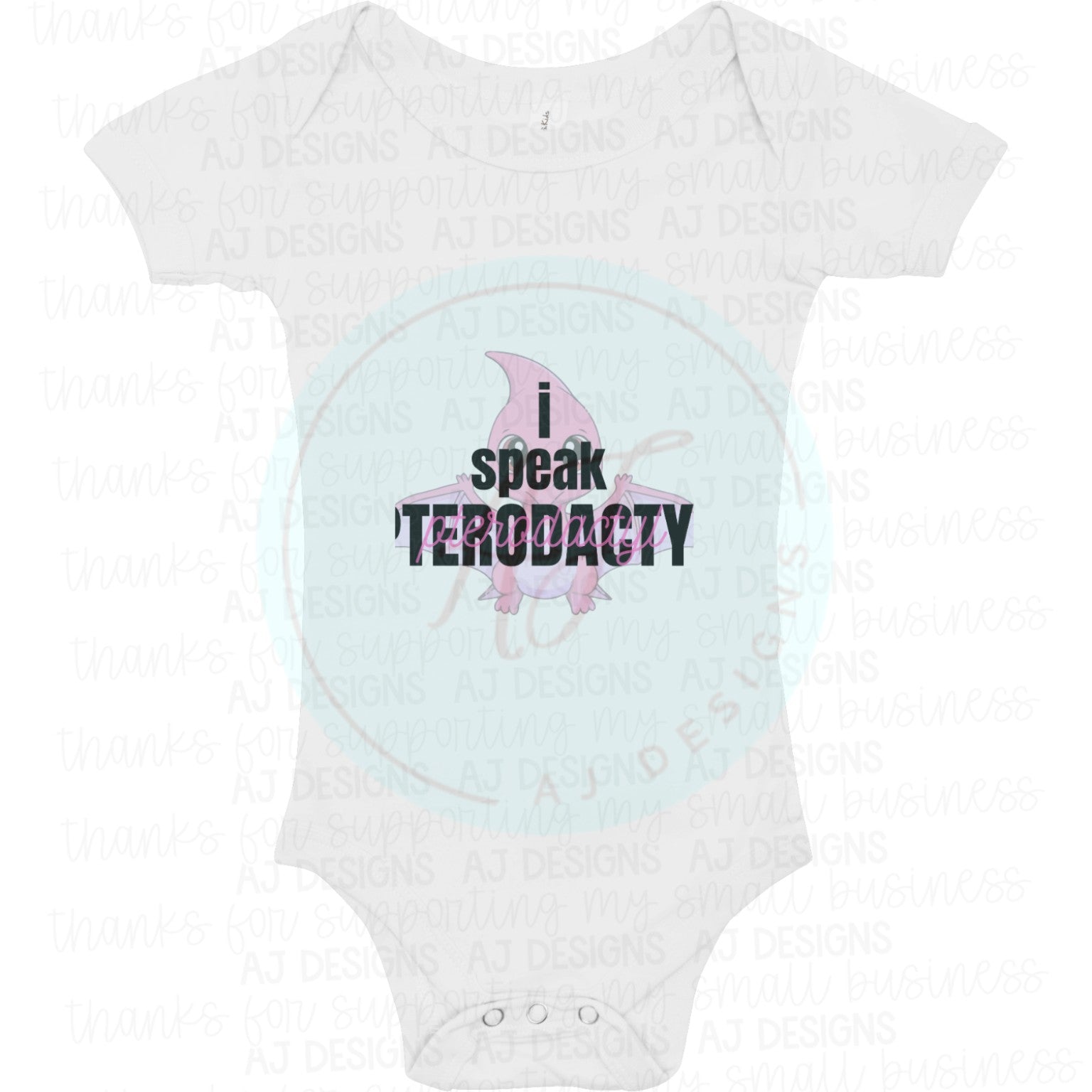 Pink I Speak Pterodactyl PNG onesie mockup