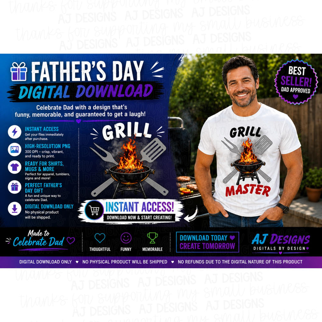 Grill Master PNG | Father's Day BBQ Dad Sublimation Design (Digital Download)