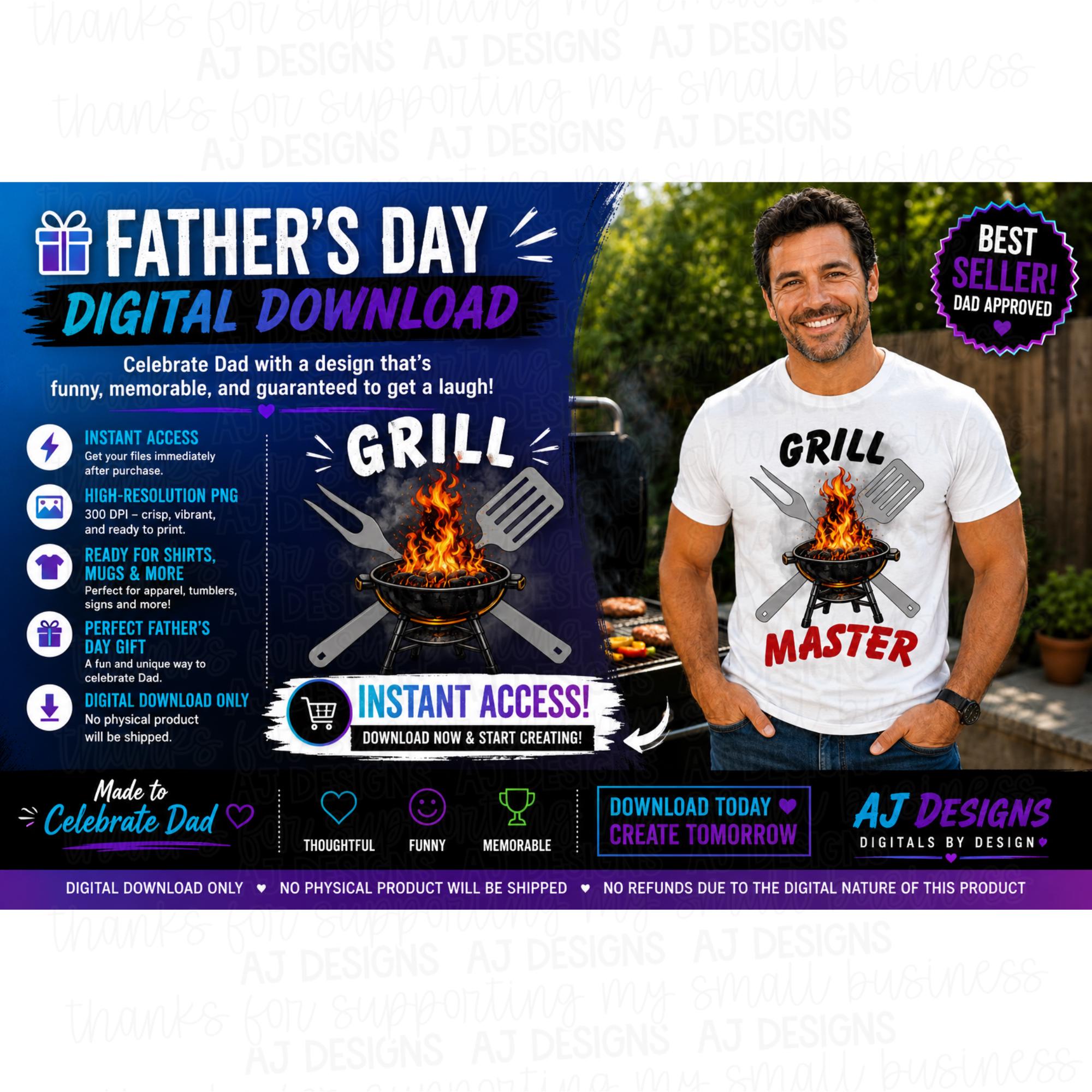 Grill Master PNG | Father's Day BBQ Dad Sublimation Design (Digital Download)
