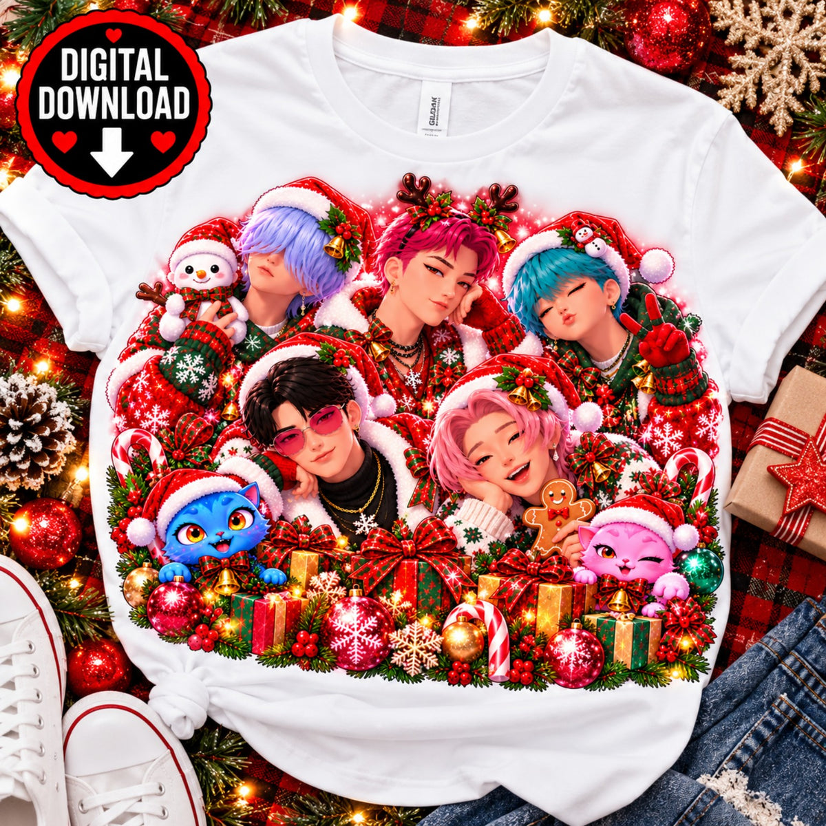 K-Pop Inspired Christmas Boys PNG | Festive Holiday Group Design