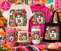 Mexican spooky ghost folk art PNG on shirts tumbler mug and tote bag
