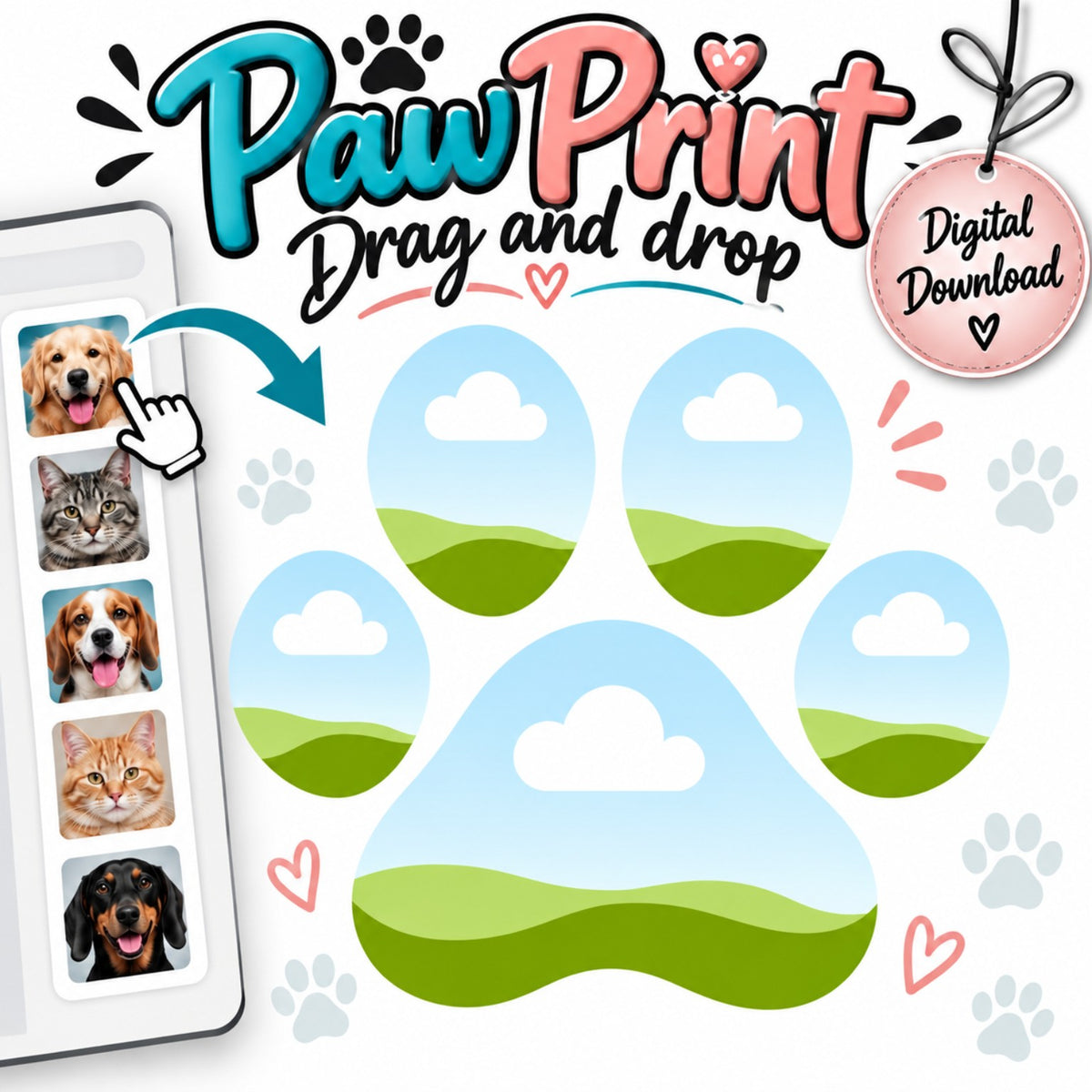 Paw Print drag and drop Canva photo template digital download