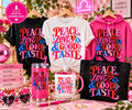 Peace Love and Good Taste Libra PNG on apparel tumblers mugs and tote bags