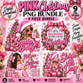 Pink Christmas 9-piece PNG bundle with Santa baby hot cocoa bows wreaths and holiday designs