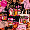 Fall Girl pink bow tumbler and pumpkin spice PNG design