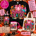 Pumpkin Season pink teal and orange pumpkins with leopard bow PNG design