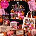 Fall Is My Happy Place pumpkins coffee cup and leopard bows PNG design