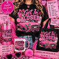 Get in loser pink convertible car PNG design with sunglasses and leopard accents