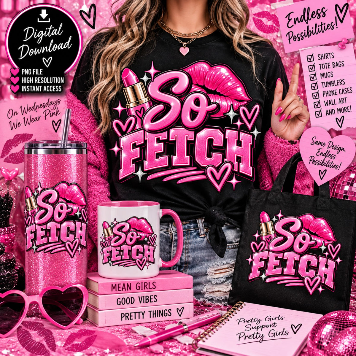 So fetch pink lipstick and lips PNG design with hearts and sparkles