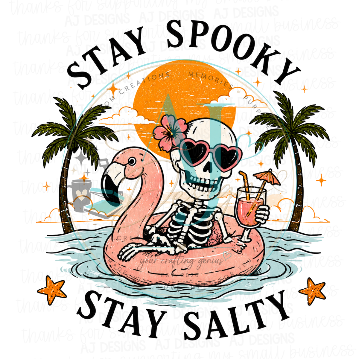 Summerween Skeleton PNG | Flamingo Float Beach Halloween