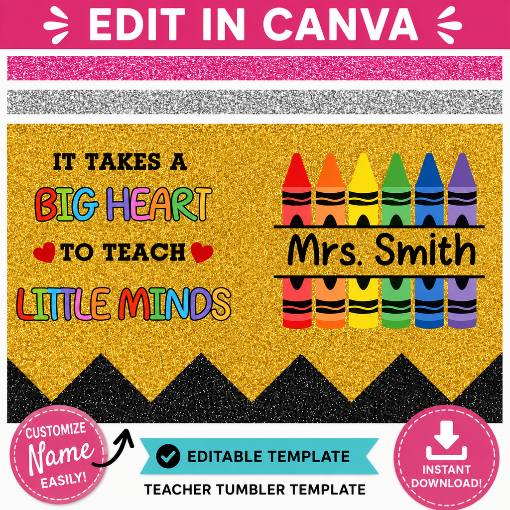 Editable Teacher Tumbler Template | Canva Tumbler Wrap | Personalized Teacher Gift | Instant Download