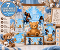 Teddy Bear Baby Shower Party Favor Templates | 7-Piece Editable Canva Bundle