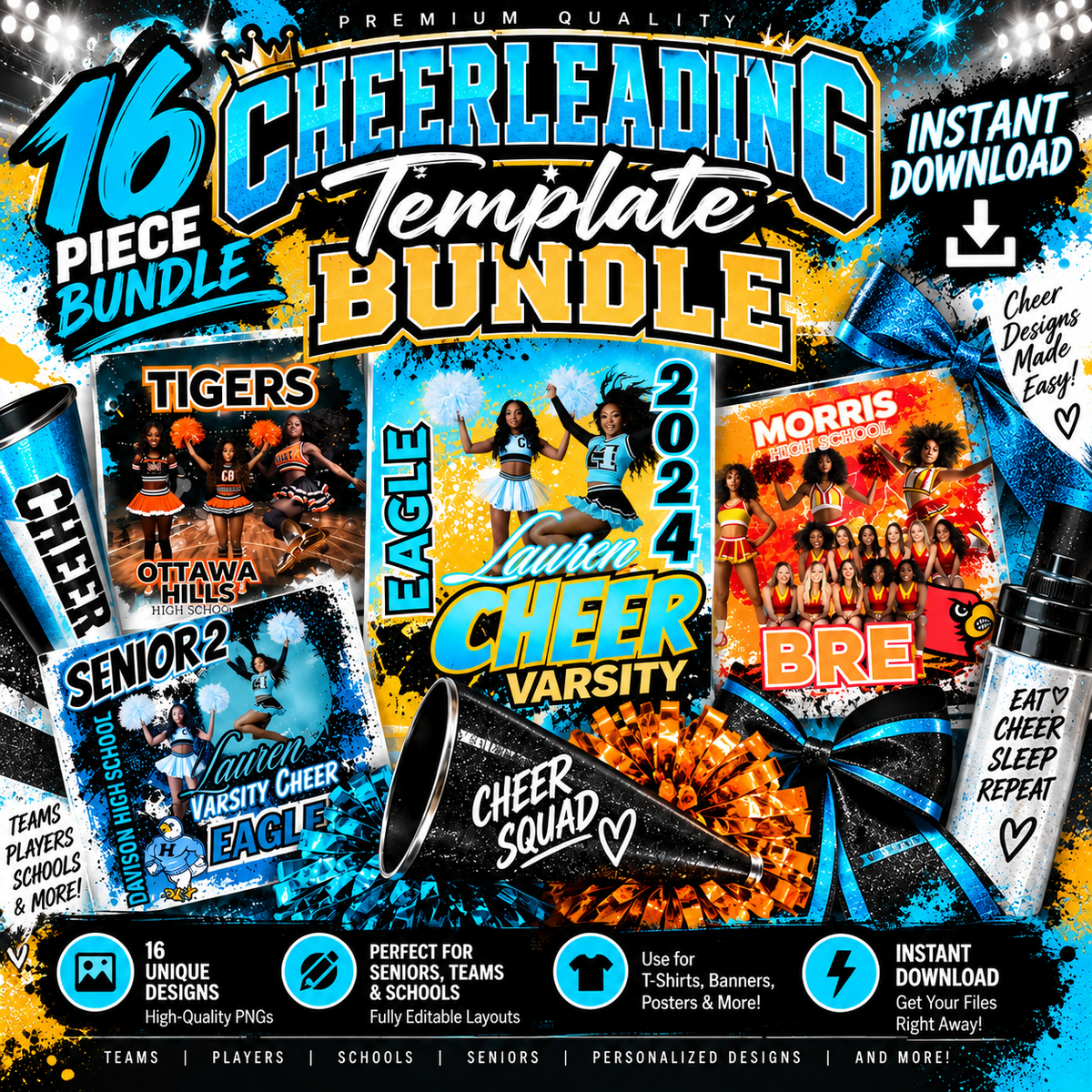 16 Editable Cheerleading Templates Bundle – Canva Cheer Sports Designs