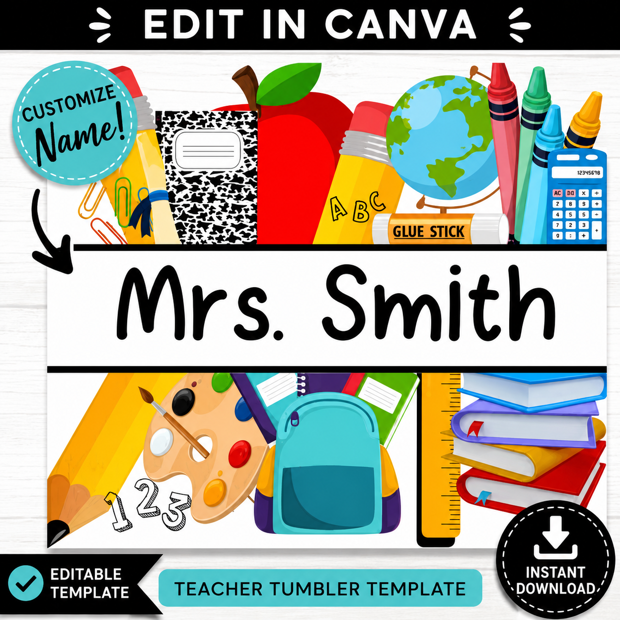 Editable Teacher Tumbler Template | Canva Tumbler Wrap | Personalized Teacher Gift | Instant Download
