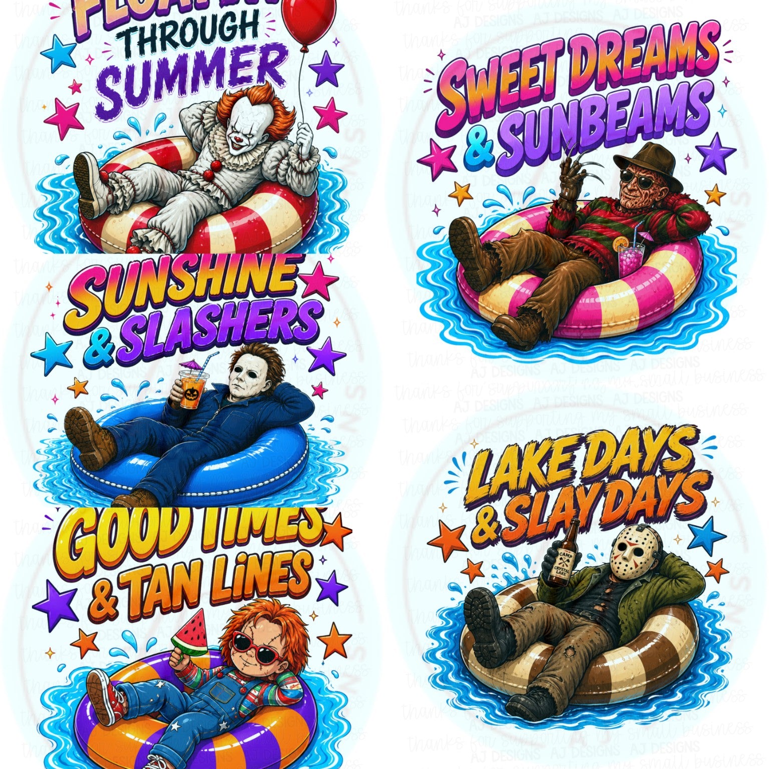 Five summer horror slasher PNG designs bundle