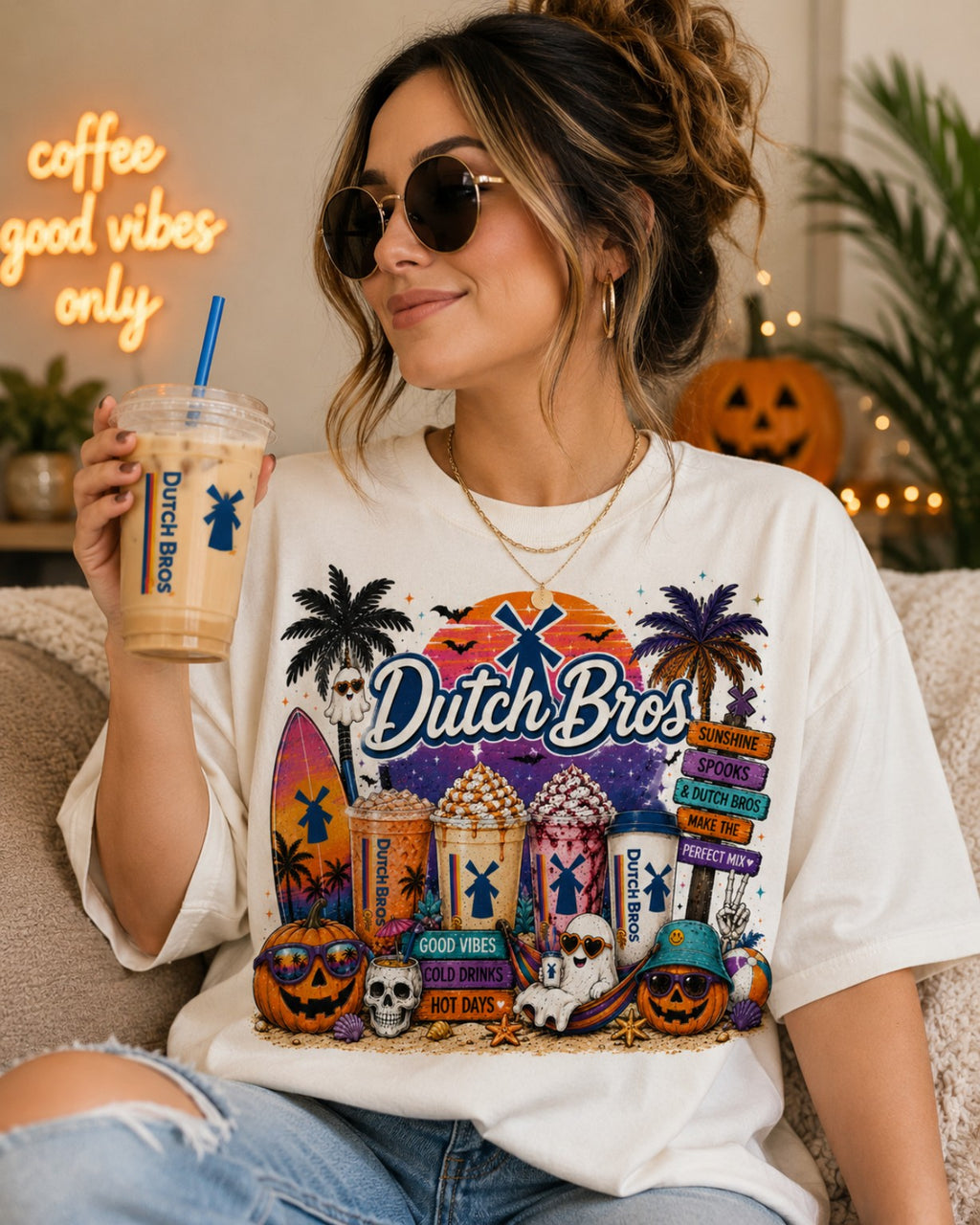 Summerween Dutch Bros Halloween beach shirt mockup