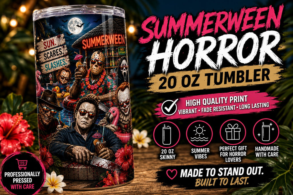 Summerween horror 20 oz tumbler design product flyer
