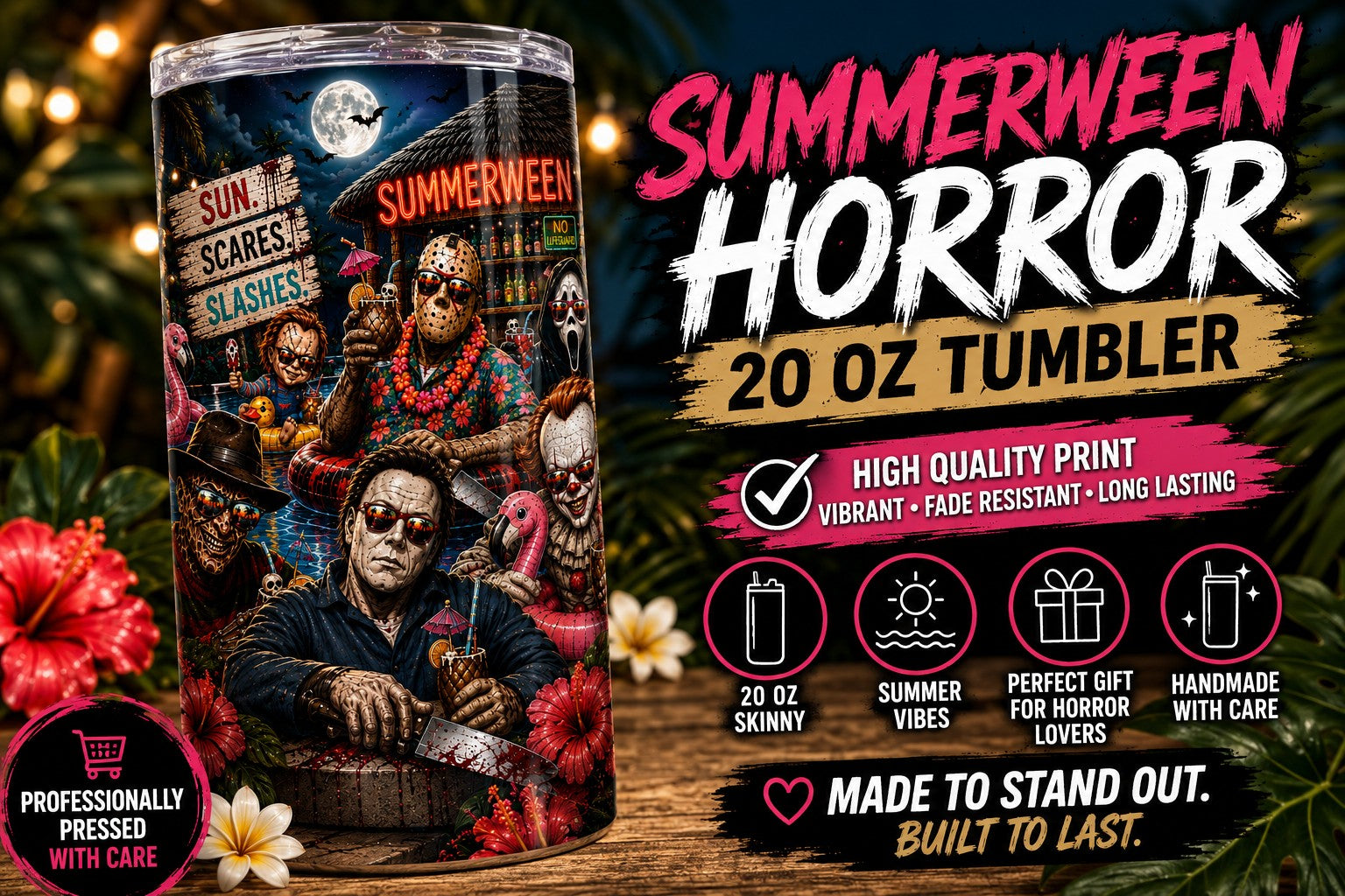 Summerween horror 20 oz tumbler design product flyer