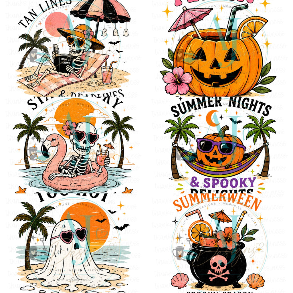 Summerween PNG bundle featuring six spooky summer Halloween designs