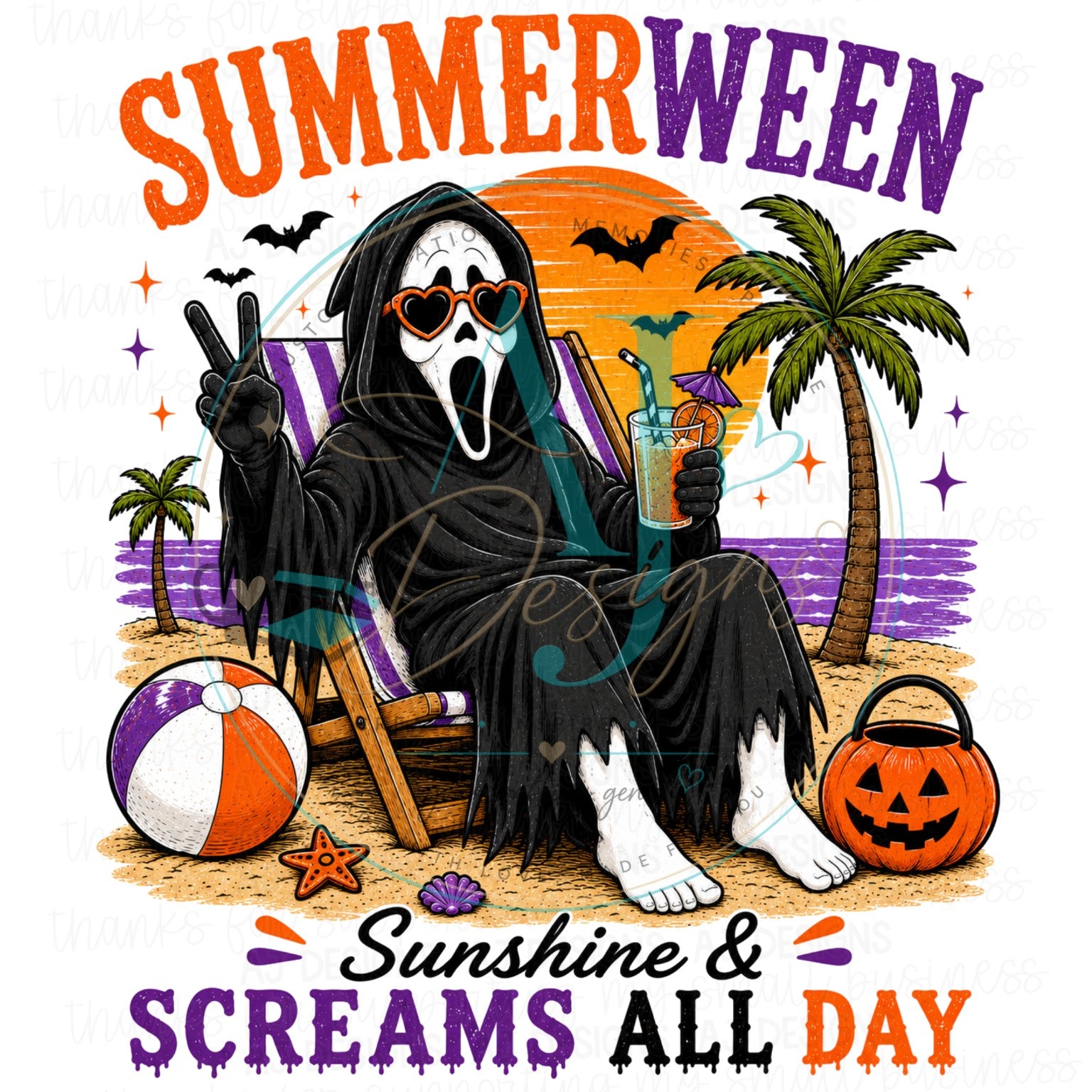 Summerween sunshine and screams all day horror mask PNG