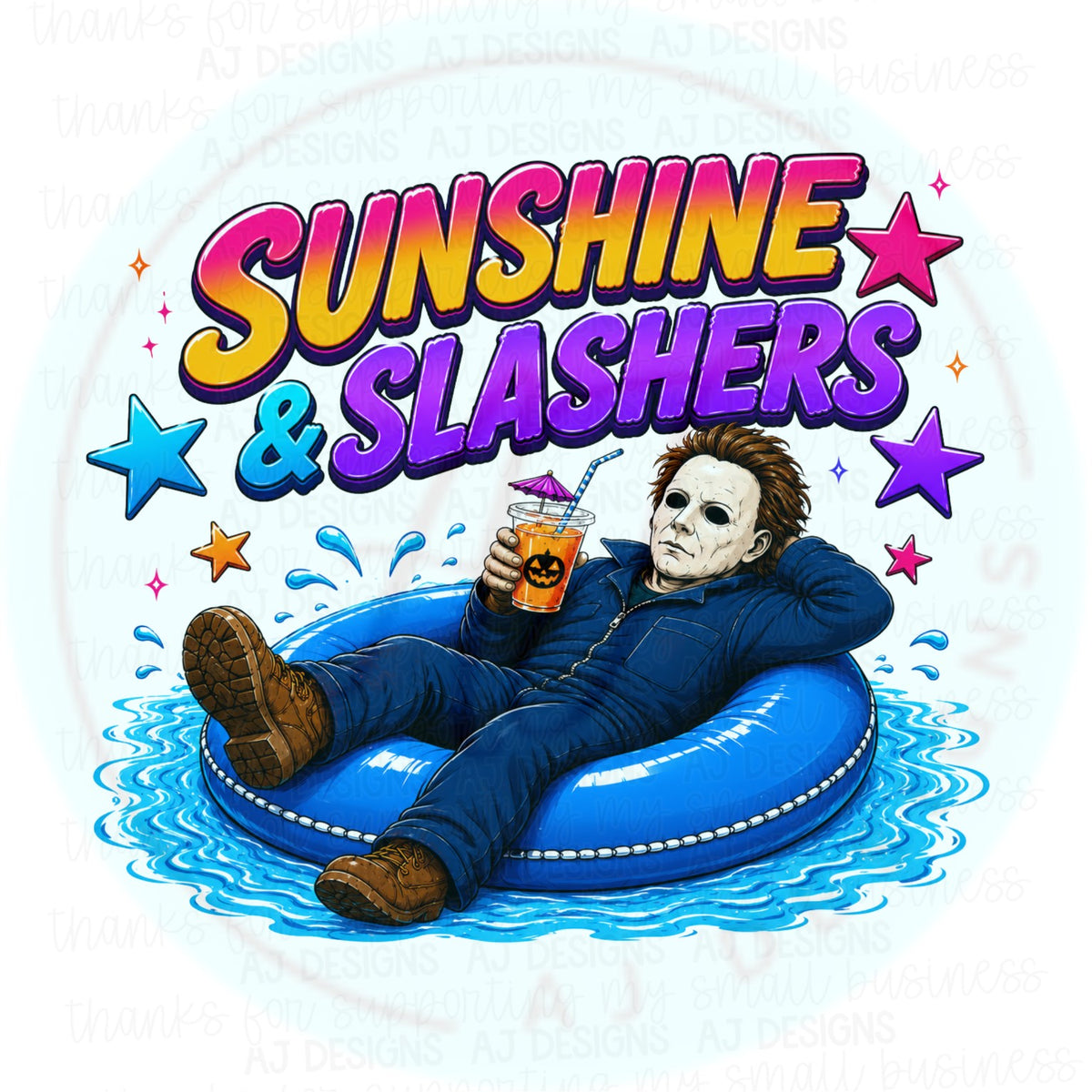 Sunshine and Slashers summer horror pool PNG