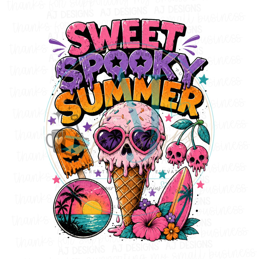Sweet Spooky Summer skull ice cream beach PNG