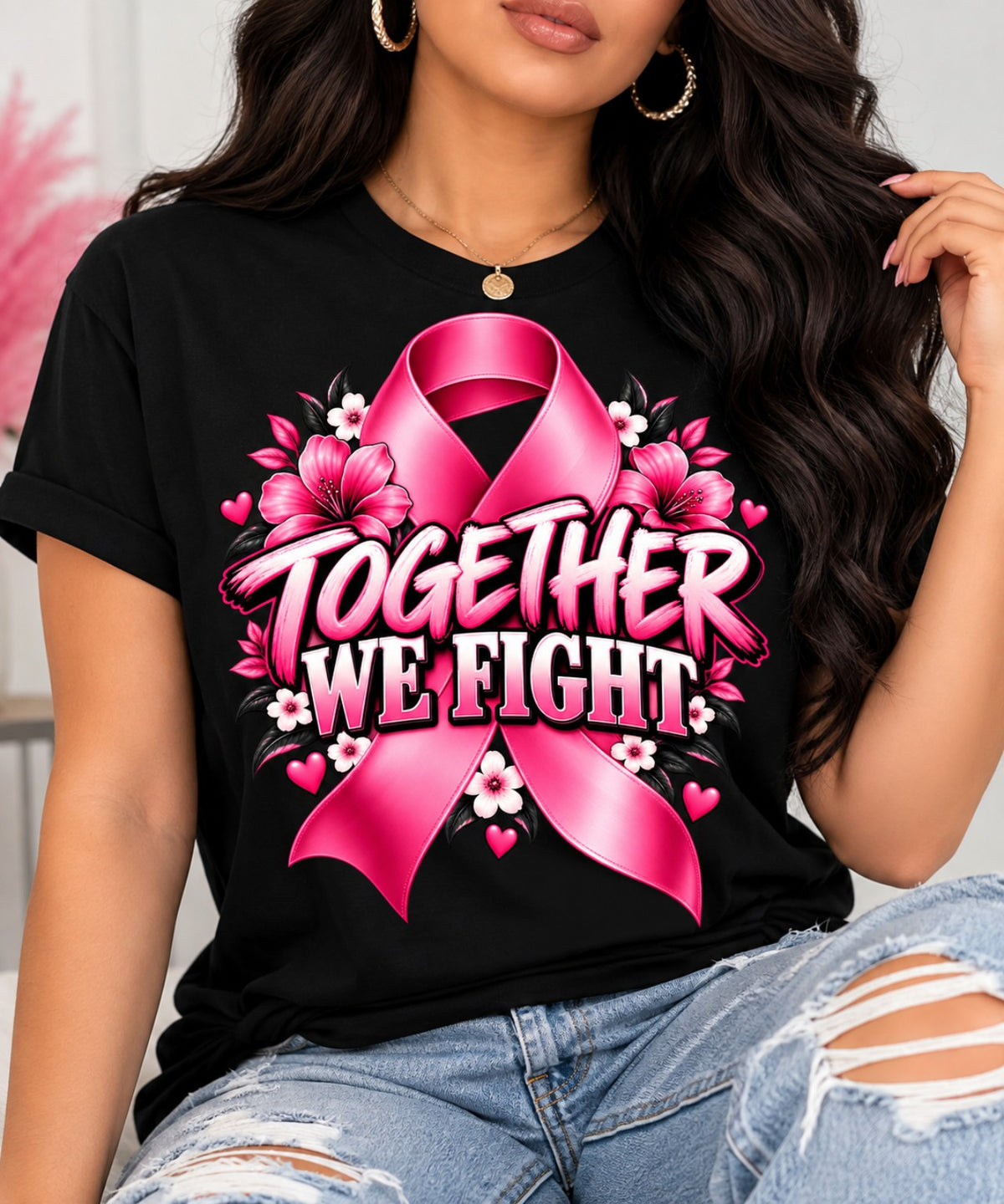 Together We Fight breast cancer awareness shirt design mockup