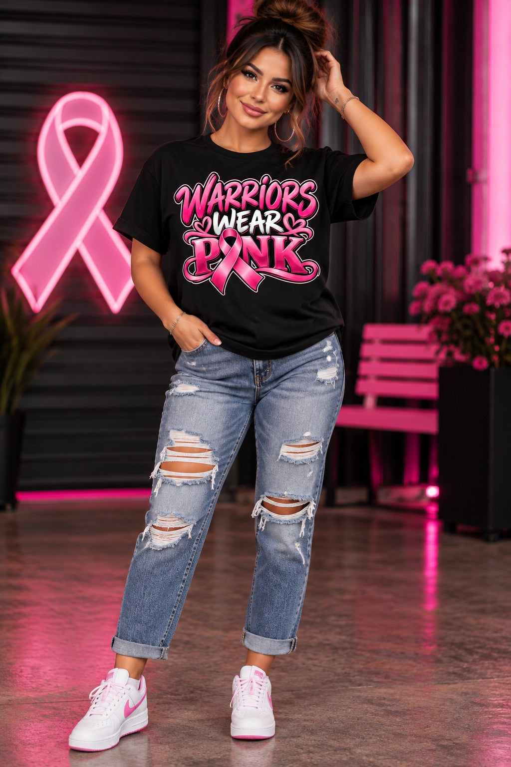 Warriors Wear Pink breast cancer awareness shirt design mockup